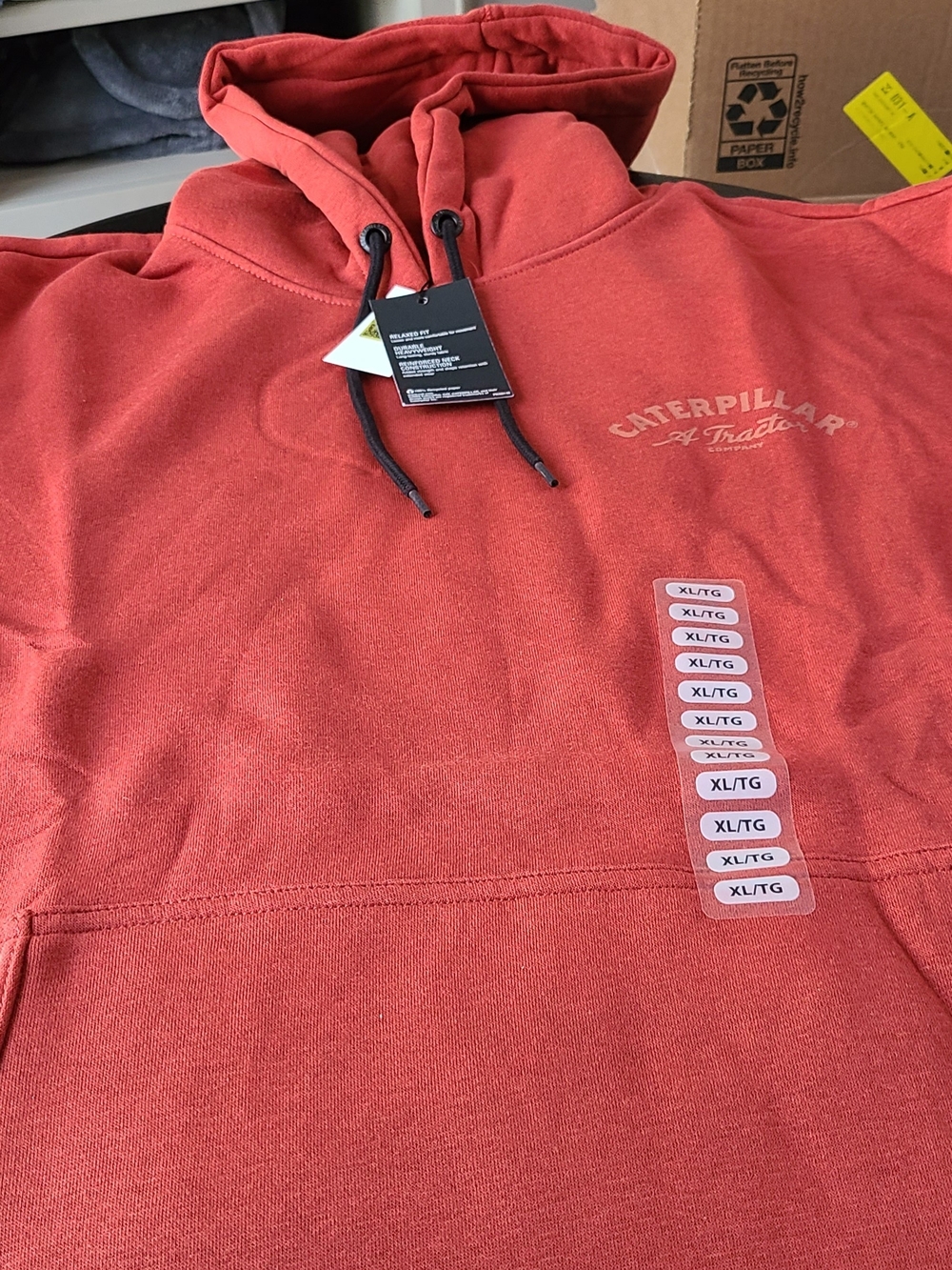 Caterpillar Men's Rust Red Crewneck Hooded Sweatshirt